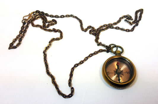 Antique Solid Brass Nautical Reproduction Fully Functional Compass Necklace with Optional Custom Engraving