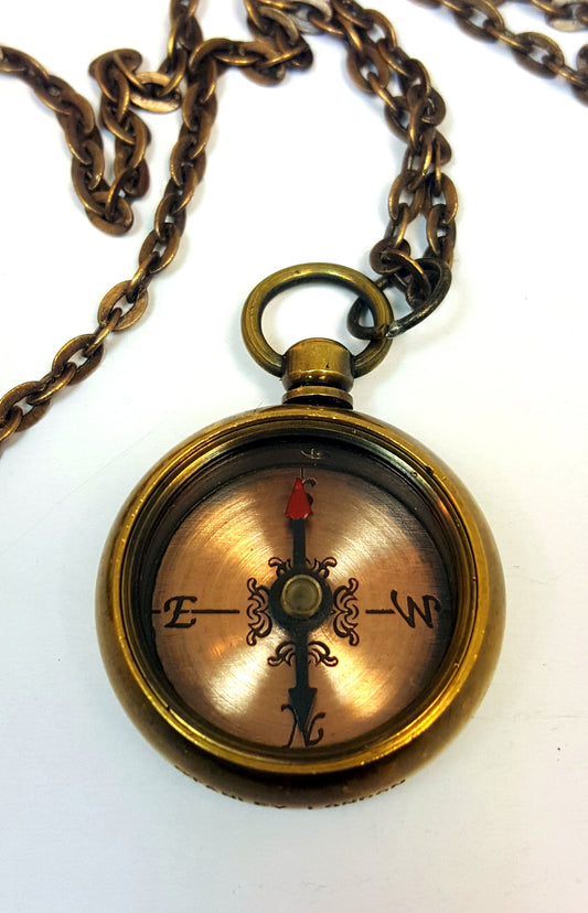 Antique Solid Brass Nautical Reproduction Fully Functional Compass Necklace with Optional Custom Engraving