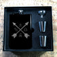 Custom Engraved Arrows with Camping Elements on Matte Black 8oz Premium Stainless Steel Flask