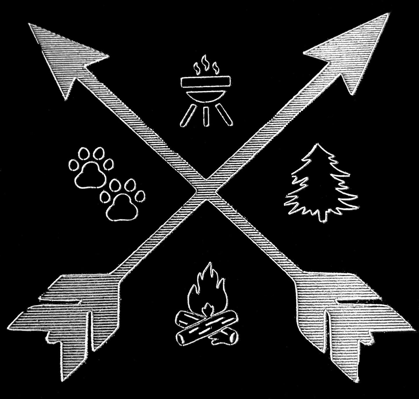Custom Engraved Arrows with Camping Elements on Matte Black 8oz Premium Stainless Steel Flask