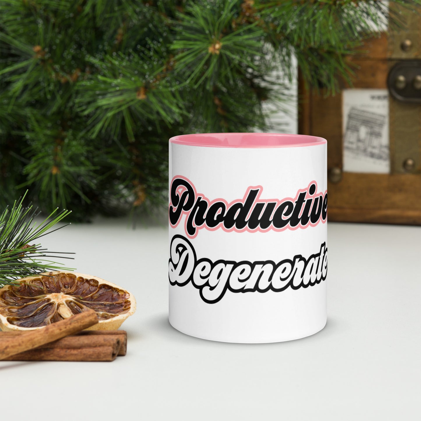 Productive Degenerate Mug with Pink Inside