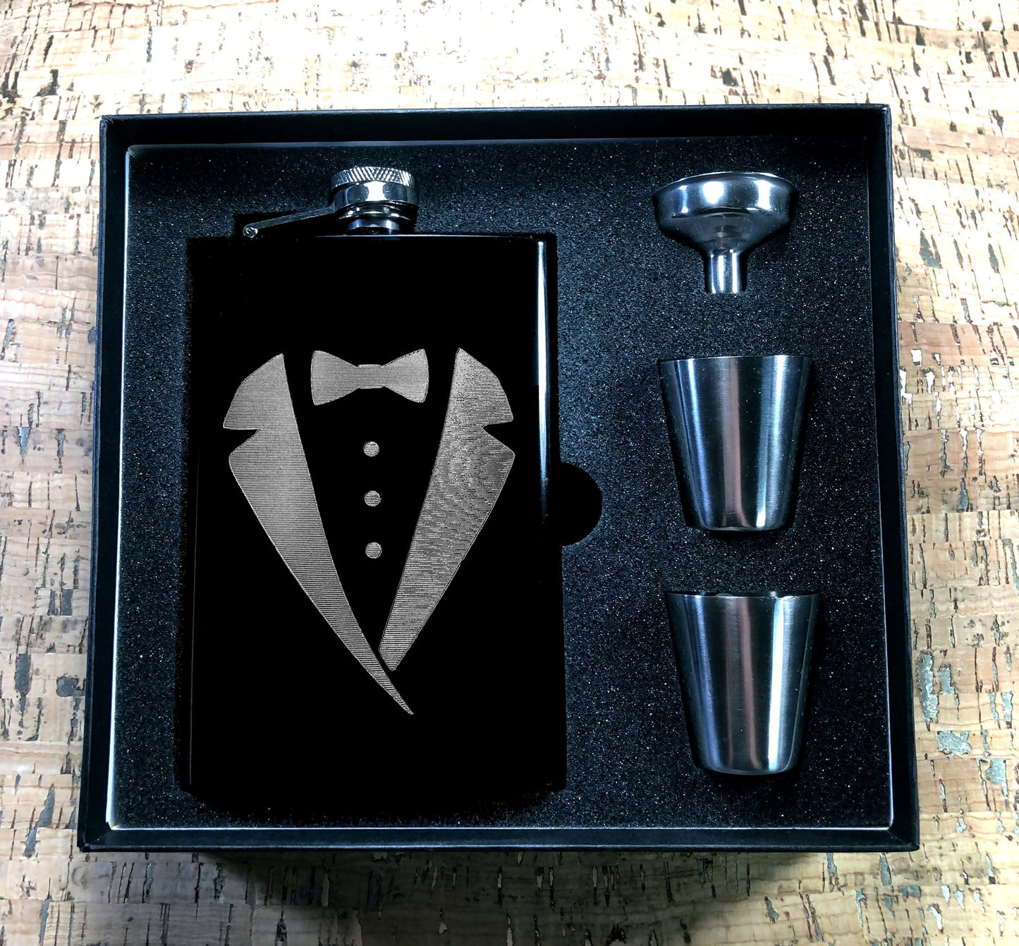 Custom Engraved Groom Flask on Matte Black 8oz Premium Stainless Steel Flask