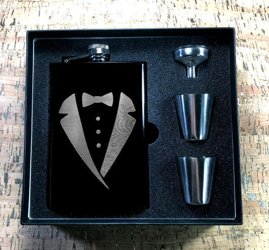 Custom Engraved Groom Flask on Matte Black 8oz Premium Stainless Steel Flask