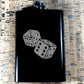 Custom Engraved Matte Black Vegas Roulette Craps Dice on 8oz Premium Stainless Steel Flask