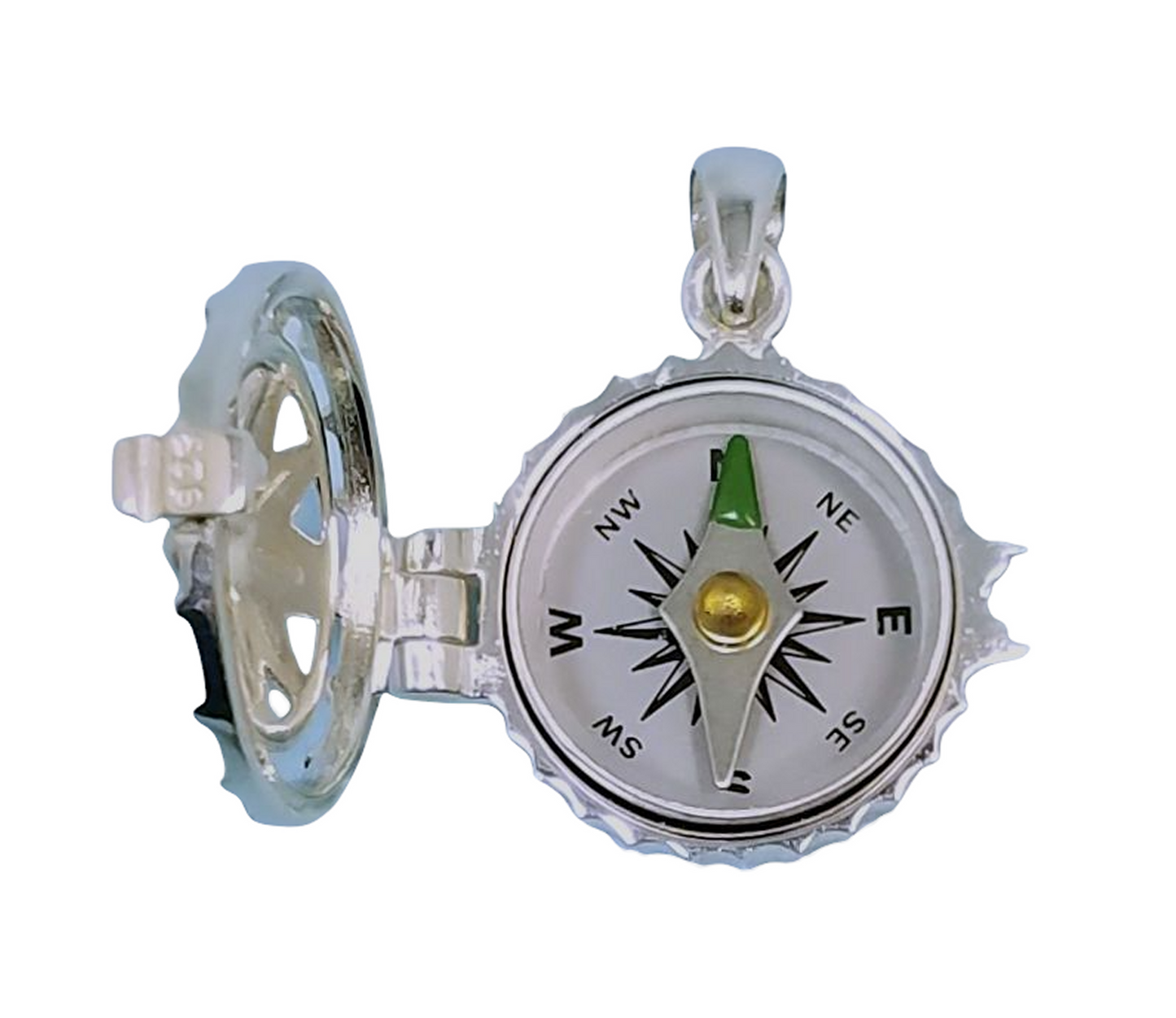 Sterling Silver Compass Rose Locket with Working Compass and Optional Custom Engraving